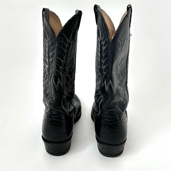 VINTAGE 1990S WESTERN BLACK LEATHER COWBOY BOOTS By Nocona Size- Men's 10D - Picture 6 of 10